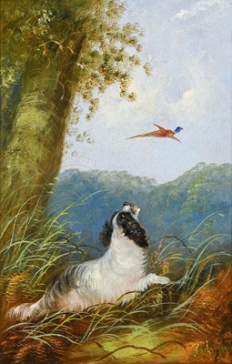 Lot 1057 - J Langlois (1855-1904) Spaniel flushing out...