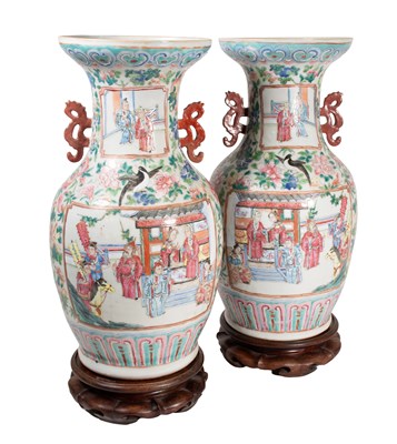 Lot 63 - A Pair of Cantonese Porcelain Vases, 19th...