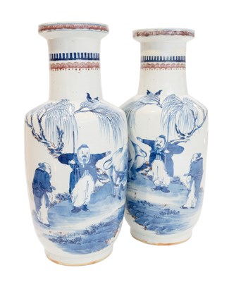 Lot 39 - A Pair of Chinese Porcelain Rouleau Vases, in...