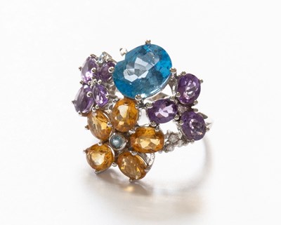 Lot 72 - A Multi-Gem Set Ring, of floral motif design,...