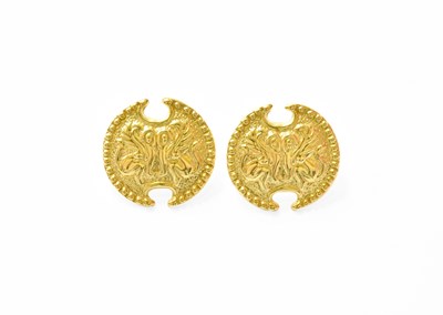 Lot 91 - A Pair of Medallion Earrings, with textured...