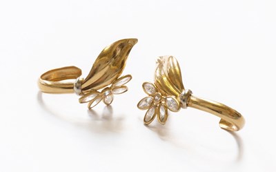 Lot 85 - A Pair of Cubic Zirconia Leaf Motif Earrings,...