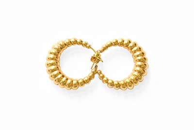Lot 86 - A Pair of Hoop Earrings, of ribbed form, with...