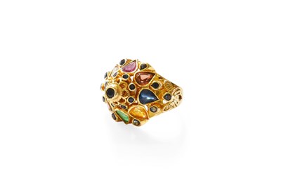 Lot 83 - A Multi-Gem Set Ring, the central raised...