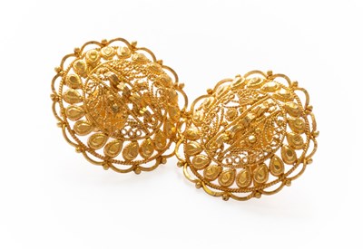 Lot 118 - A Pair of Filigree Earrings, of disk design,...