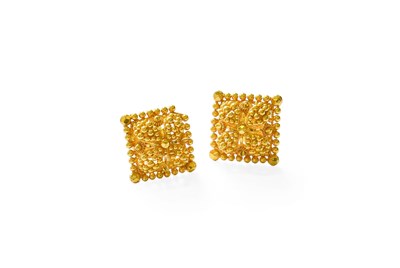 Lot 73 - A Pair of Square Earrings, with bead and rope...