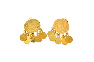 Lot 97 - A Pair of Medallion Earrings, with post...