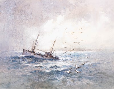 Lot 1076 - Robert Leslie Howey (1900-1981) Fishing boat...