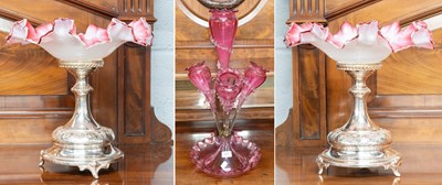 Lot 357 - A Victorian Cranberry Glass Four-Flute Epergne,...