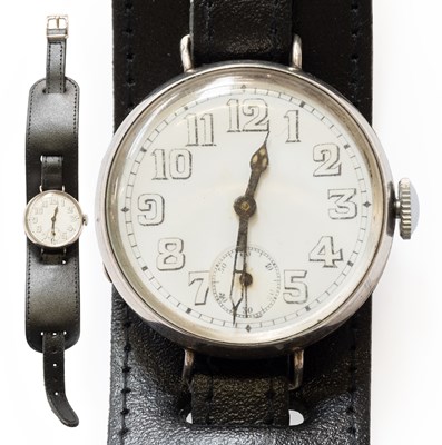 Lot 34 - A Silver Enamel Dial Wristwatch, case stamped...