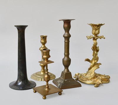 Lot 255 - Three Pairs of 19th Century Brass Candle...