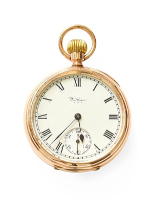 Lot 35 - A 9 Carat Gold Open Faced Waltham Pocket Watch,...