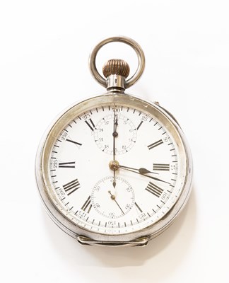 Lot 129 - A Silver Open Faced Single Push Chronograph...