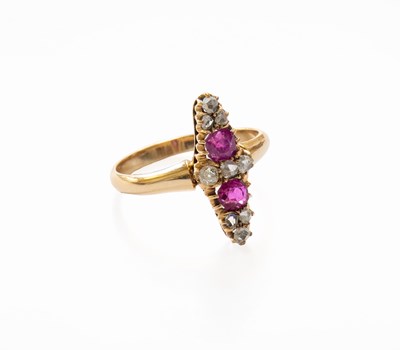 Lot 144 - A Ruby and Diamond Cluster Ring, of navette...