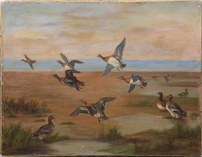 Lot 1056 - Circle of Edgar Hunt (1876-1953) Ducks taking...