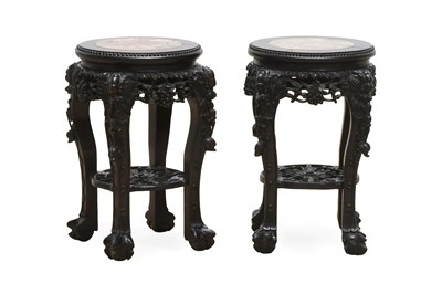 Lot 102 - A Pair of Chinese Hardwood and Marble Plant...