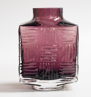 Lot 221 - Whitefriars Stitched Cube Vase, in aubergine,...