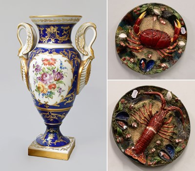 Lot 256 - A Pair of Palissy Dishes and Empire vase (3)