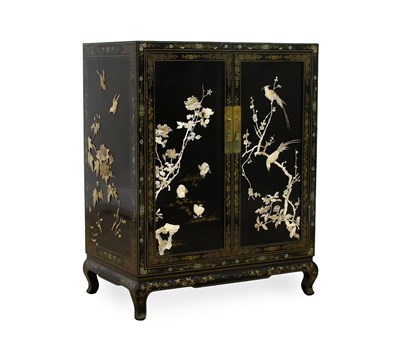 Lot 104 - A Chinese Black Lacquer, Floral-Painted and...