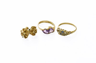 Lot 182 - A 9 Carat Gold Amethyst Ring, finger size I; A...