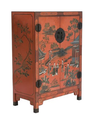 Lot 108 - A Chinese Red Lacquer Double Door Cabinet,...
