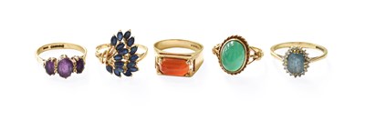Lot 159 - Five Multi-Gem Set Rings, including amethyst,...