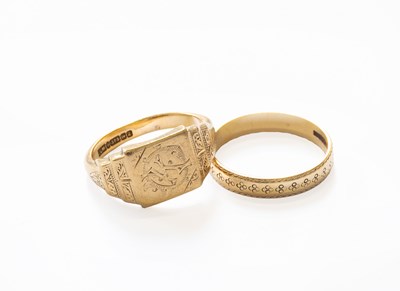 Lot 171 - A 9 Carat Gold Signet Ring, finger size R; and...
