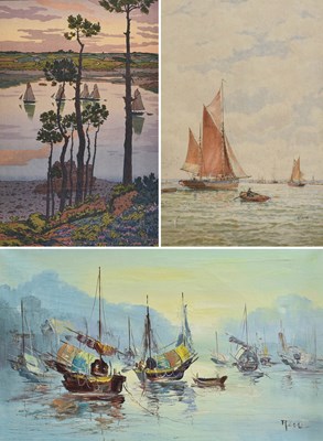 Lot 1124 - Rene (20th Century) Seascape with fishing...