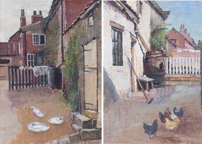 Lot 1101 - T. Rines (20th Century) Courtyard with geese...