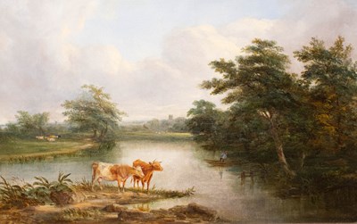 Lot 1082 - British School (19th Century) Cows standing...