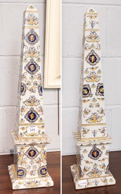 Lot 349 - A Pair of French Faience Style Obelisks,...