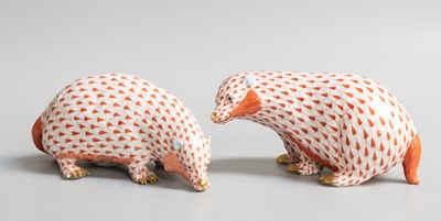 Lot 213 - A Pair of Herend Porcelain Models of Badgers,...