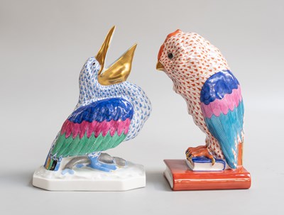 Lot 214 - A Herend Porcelain Model of a Pelican, in blue...