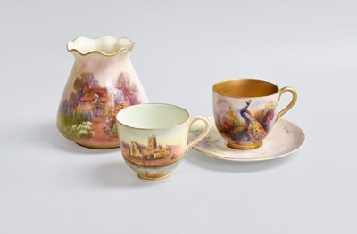 Lot 215 - A Royal Worcester Porcelain Vase, painted with...