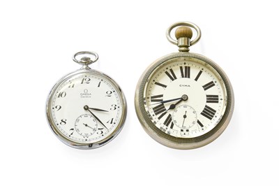 Lot 12 - An Omega Open Faced Pocket Watch and a Cyma...