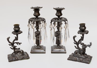 Lot 298 - A Pair of Patinated Bronze Figural Lustre...