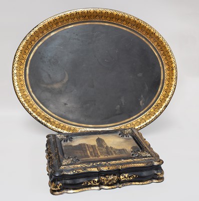 Lot 320 - A Victorian Papier Mache Box, painted to the...