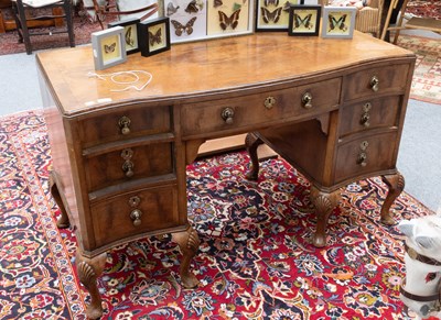 Lot 1343 - Queen Anne Style Crossbanded Walnut Desk, with...