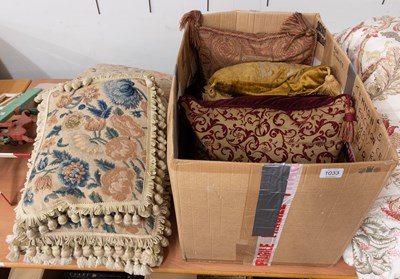 Lot 1033 - Five Needlework Cushions, mainly floral...