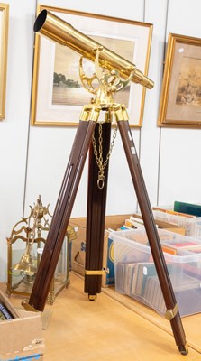Lot 361 - A Reproduction Brass Telescope, on wooden...