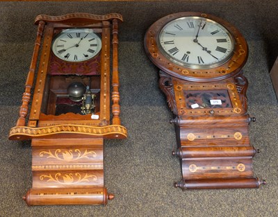 Lot 379 - Two American Inlaid Striking Drop Dial Wall...