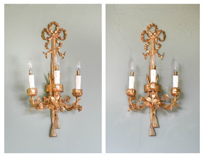Lot 599 - A Pair of Gilt Bronze Wall Lights, 20th...