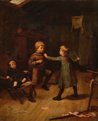 Lot 367 - Harry Brooker (1848-1940) Children playing at...