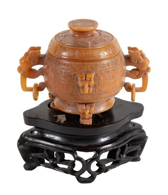 Lot 84 - A Chinese Soapstone Censer and Cover, in...