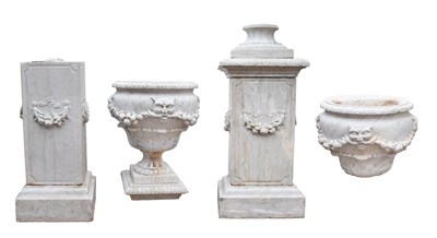 Lot 1145 - A Pair of Italian White Marble Urns on Stands,...