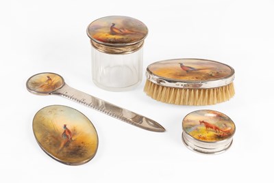 Lot 89 - Five Royal Worcester Porcelain Silver-Mounted...