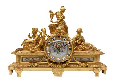 Lot 1142 - A French Ormolu and Porcelain Striking Mantel...