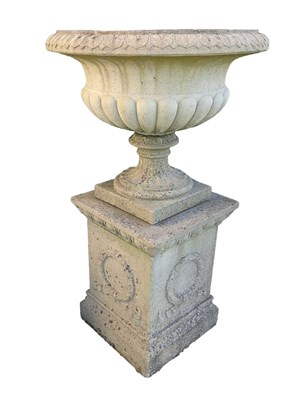 Lot 648 - A Composition Stone Garden Urn, of campana...