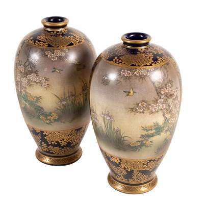 Lot 6 - A Pair of Satsuma Earthenware Vases, Meiji...