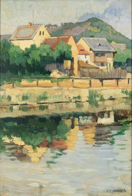Lot 332 - Otty Schneider (1875-1946) River scene with...